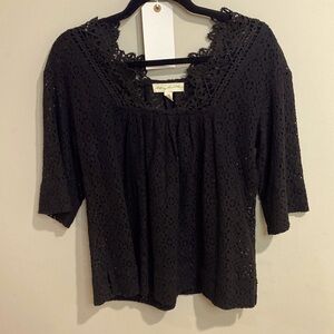 UO Staring at Stars Black Lace Blouse Elbow Length Sleeve